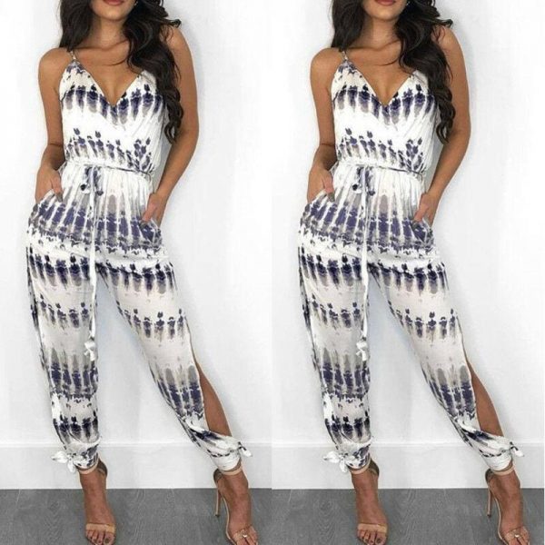 The Best Elegant Fashion Lady Women Holiday Playsuit Romper Long Trousers Loose Jumpsuit Summer Beach Sleeveless V Neck Sexy Bodysuit Online - Takalr