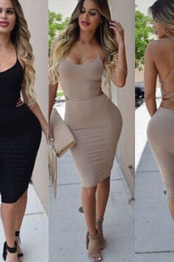 The Best Elegant Fashion Summer Women Sleeveless Bodycon Sexy Backless Solid Casual Party Slim Beach Pencil Dress Sundress Online - Takalr