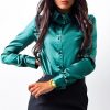 The Best Elegant Fashion Women Long Sleeve Button Down Shirt OL Work Ladies Satin Loose Lapel Blouse Casual Tee Tops Online - Takalr