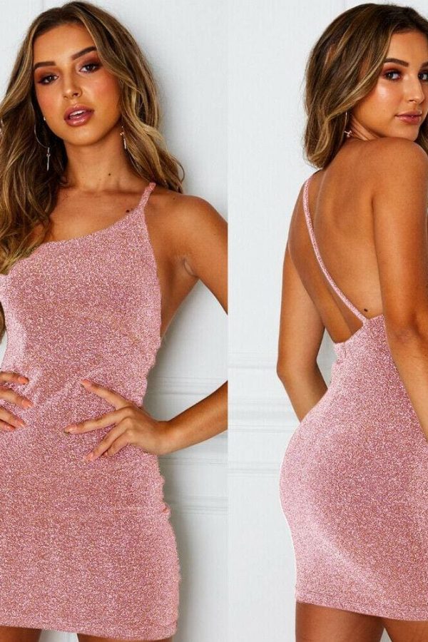 The Best Elegant Fashion Women Strappy Backless Mini Dress Bodycon Summer Beach Sundress Party Casual Glitter Formal Dress Online - Takalr