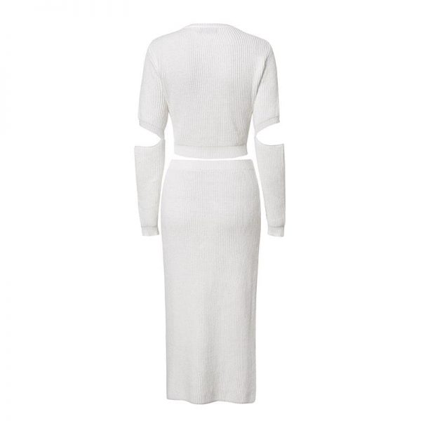 The Best Elegant knitted sweater dress Hollow out two piece suit midi dress Online - Takalr