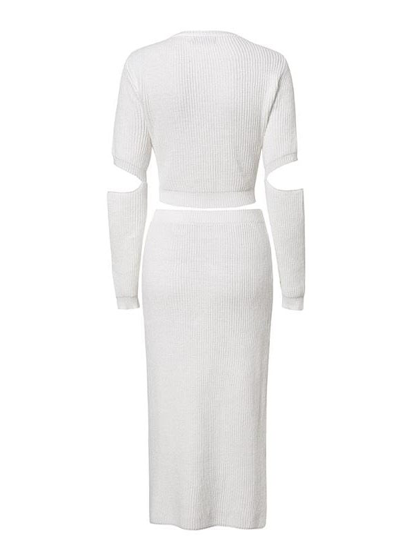 The Best Elegant knitted sweater dress Hollow out two piece suit midi dress Online - Takalr