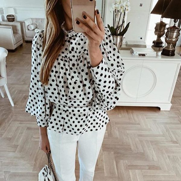 The Best Elegant Polka Dot Chiffon Blouse Women Long Sleeve Bow Tie Female Tops Autumn Winter Streetwear Ladies Shirts Online - Takalr