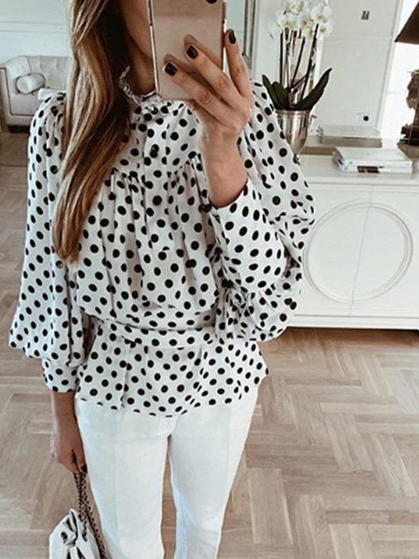 The Best Elegant Polka Dot Chiffon Blouse Women Long Sleeve Bow Tie Female Tops Autumn Winter Streetwear Ladies Shirts Online - Takalr