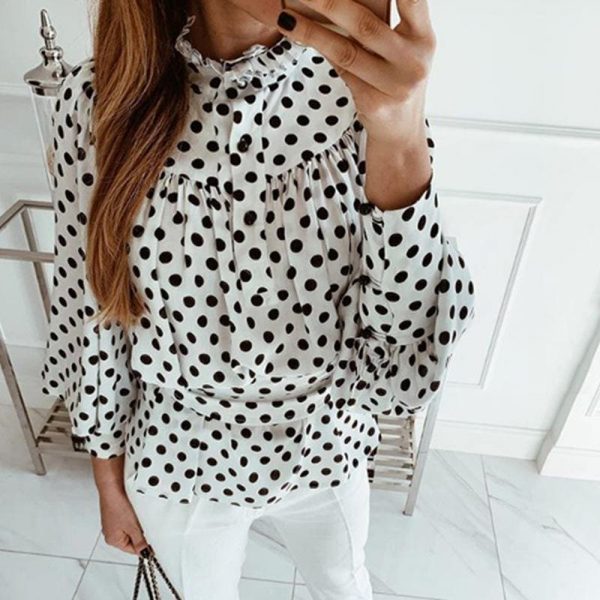 The Best Elegant Polka Dot Chiffon Blouse Women Long Sleeve Bow Tie Female Tops Autumn Winter Streetwear Ladies Shirts Online - Takalr