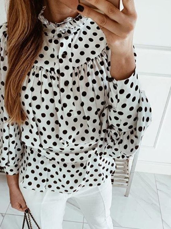 The Best Elegant Polka Dot Chiffon Blouse Women Long Sleeve Bow Tie Female Tops Autumn Winter Streetwear Ladies Shirts Online - Takalr