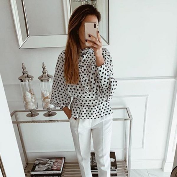 The Best Elegant Polka Dot Chiffon Blouse Women Long Sleeve Bow Tie Female Tops Autumn Winter Streetwear Ladies Shirts Online - Takalr