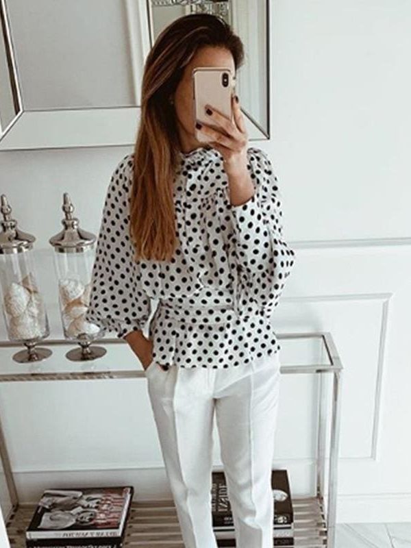 The Best Elegant Polka Dot Chiffon Blouse Women Long Sleeve Bow Tie Female Tops Autumn Winter Streetwear Ladies Shirts Online - Takalr