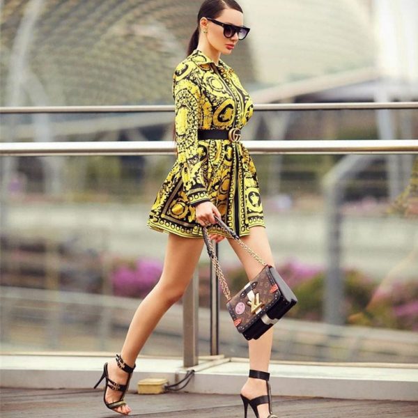 The Best Elegant Printed Shirt Dress Women Vintage Long Sleeve Party Dress Mini Short Autumn Dresses Streetwear Online - Takalr