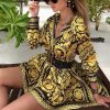 The Best Elegant Printed Shirt Dress Women Vintage Long Sleeve Party Dress Mini Short Autumn Dresses Streetwear Online - Takalr