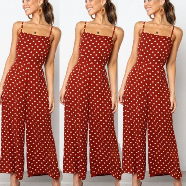 The Best Elegant Sexy Jumpsuits Women Sleeveless Polka Dots Loose Trousers Wide Leg Pants Rompers Online - Takalr