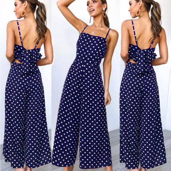 The Best Elegant Sexy Jumpsuits Women Sleeveless Polka Dots Loose Trousers Wide Leg Pants Rompers Online - Takalr