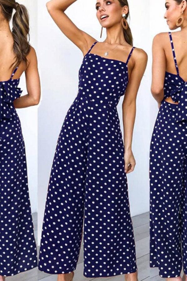 The Best Elegant Sexy Jumpsuits Women Sleeveless Polka Dots Loose Trousers Wide Leg Pants Rompers Online - Takalr