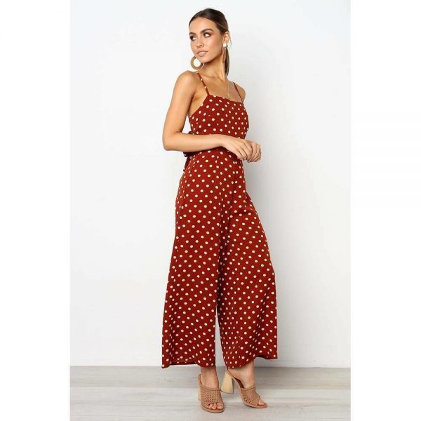 The Best Elegant Sexy Jumpsuits Women Sleeveless Polka Dots Loose Trousers Wide Leg Pants Rompers Online - Takalr