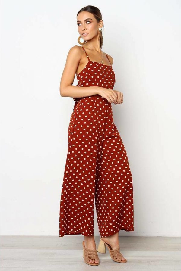 The Best Elegant Sexy Jumpsuits Women Sleeveless Polka Dots Loose Trousers Wide Leg Pants Rompers Online - Takalr