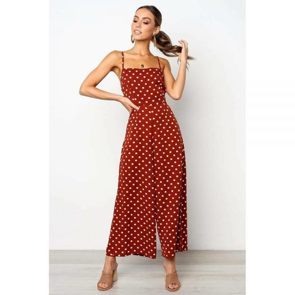 The Best Elegant Sexy Jumpsuits Women Sleeveless Polka Dots Loose Trousers Wide Leg Pants Rompers Online - Takalr