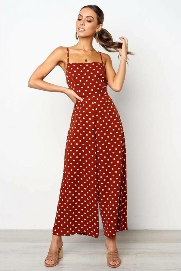 The Best Elegant Sexy Jumpsuits Women Sleeveless Polka Dots Loose Trousers Wide Leg Pants Rompers Online - Takalr