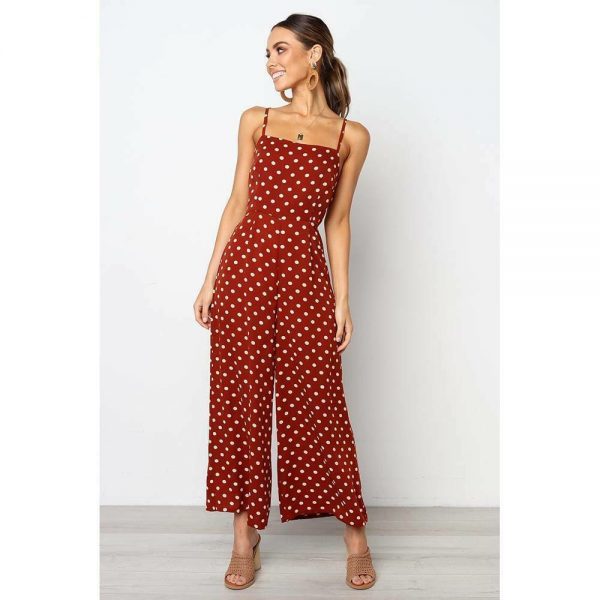 The Best Elegant Sexy Jumpsuits Women Sleeveless Polka Dots Loose Trousers Wide Leg Pants Rompers Online - Takalr