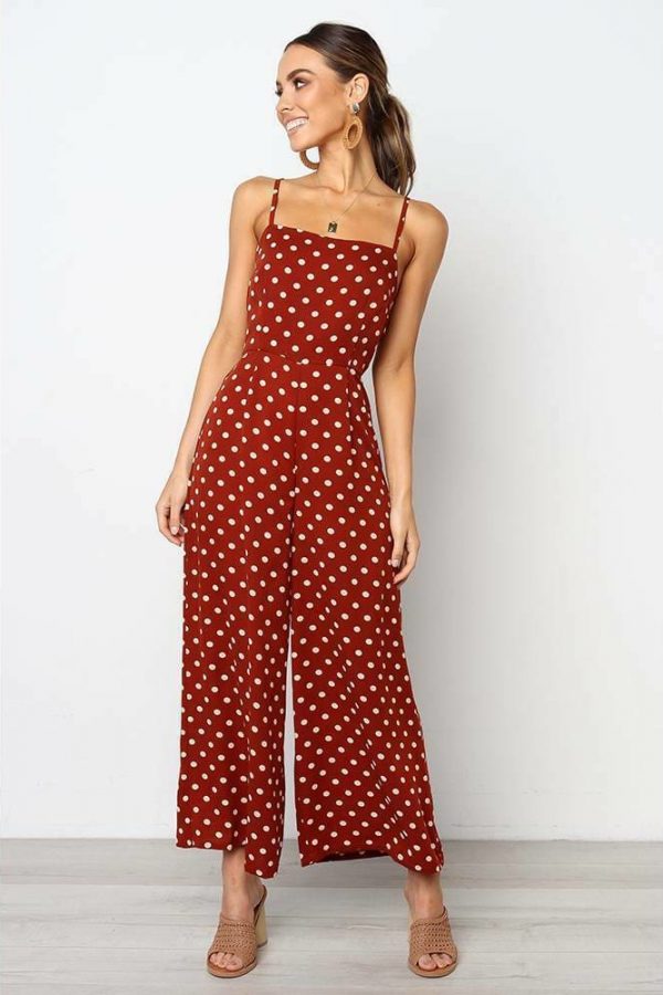 The Best Elegant Sexy Jumpsuits Women Sleeveless Polka Dots Loose Trousers Wide Leg Pants Rompers Online - Takalr