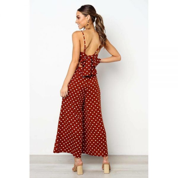 The Best Elegant Sexy Jumpsuits Women Sleeveless Polka Dots Loose Trousers Wide Leg Pants Rompers Online - Takalr