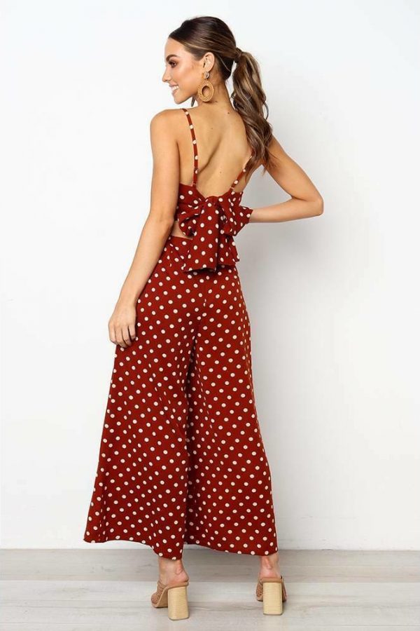 The Best Elegant Sexy Jumpsuits Women Sleeveless Polka Dots Loose Trousers Wide Leg Pants Rompers Online - Takalr