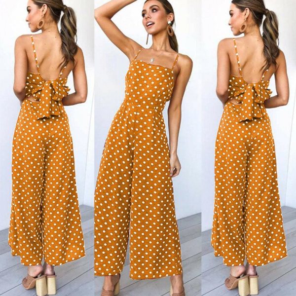 The Best Elegant Sexy Jumpsuits Women Sleeveless Polka Dots Loose Trousers Wide Leg Pants Rompers Online - Takalr