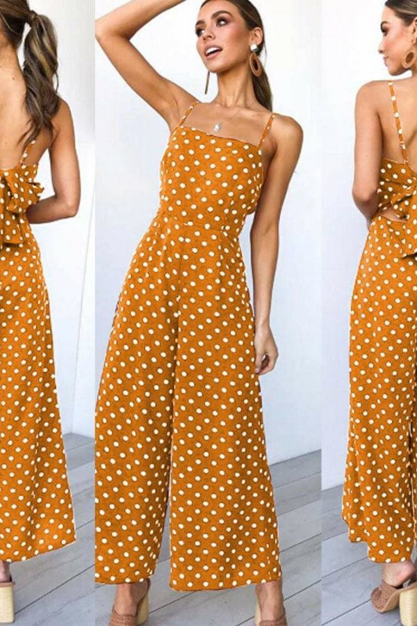 The Best Elegant Sexy Jumpsuits Women Sleeveless Polka Dots Loose Trousers Wide Leg Pants Rompers Online - Takalr