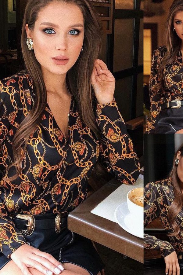 The Best Elegant Women Boho Floral Print Top Casual Loose V-Neck Blouse Fashion OL Ladies Long Sleeve Beach Shirts Online - Takalr