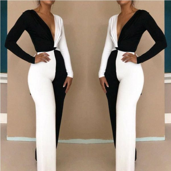 The Best Elegant Women Clubwear Sexy 2 Pcs Set Patchwork Playsuit Bodycon Party Jumpsuit Romper Online - Takalr