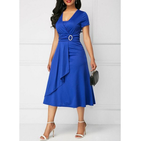 The Best Elegant Women Dress Fashion High Waist Plain Asymmetric Midi Dress Online - Takalr