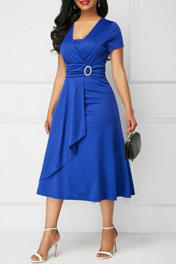 The Best Elegant Women Dress Fashion High Waist Plain Asymmetric Midi Dress Online - Takalr