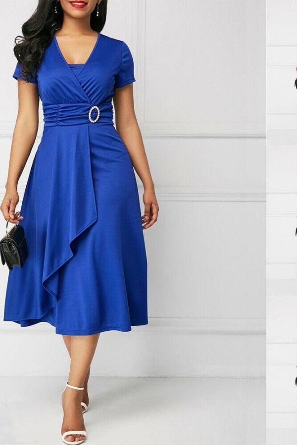 The Best Elegant Women Dress Fashion High Waist Plain Asymmetric Midi Dress Online - Takalr