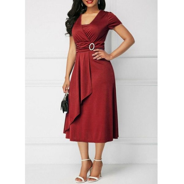 The Best Elegant Women Dress Fashion High Waist Plain Asymmetric Midi Dress Online - Takalr