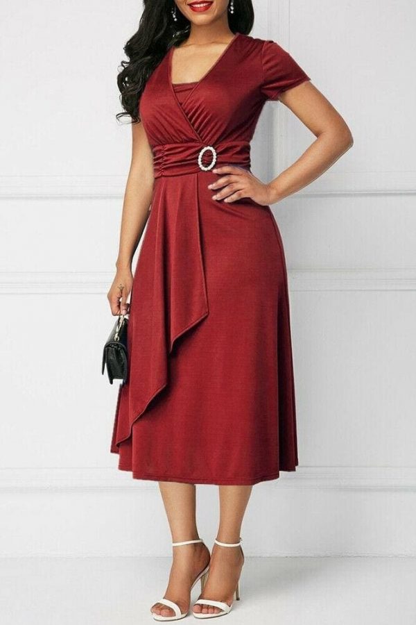 The Best Elegant Women Dress Fashion High Waist Plain Asymmetric Midi Dress Online - Takalr