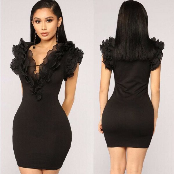 The Best Elegant Women Formal Dress Sleeveless Ladies Sexy V-Neck Short Mini Slim Bodycon Online - Takalr