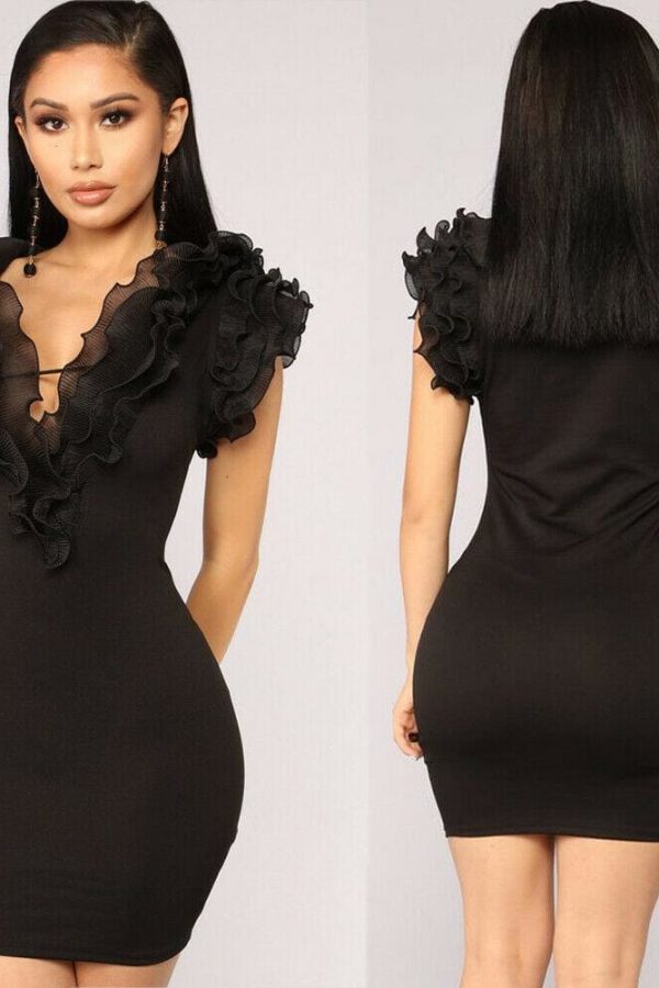 The Best Elegant Women Formal Dress Sleeveless Ladies Sexy V-Neck Short Mini Slim Bodycon Online - Takalr