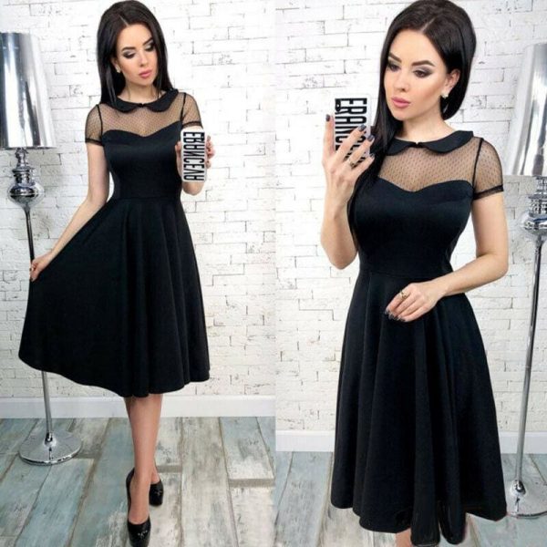 The Best Elegant Women Formal Prom Evening Party Dress Fashion Ladies Peter Pan Neck Mesh Wedding Ball Gown Midi Dress Online - Takalr