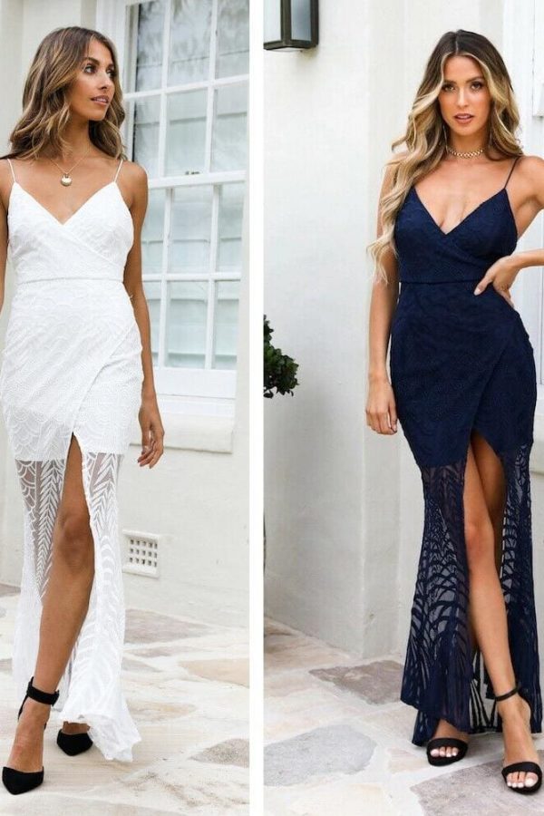 The Best Elegant Women Ladies Lace Evening Party Ball Prom Gown Formal Cocktail Wedding Summer Beach Casual Long Dress Online - Takalr