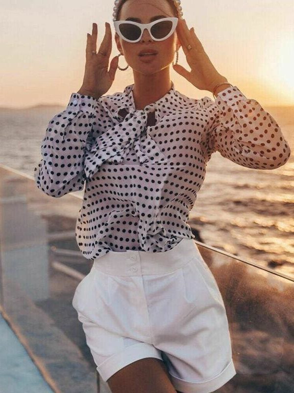 The Best Elegant Women Lady Formal Long Sleeve Shirt Chiffon Blouse Tie Polka Dot Tops Casual Office Work Tee Shirt Online - Takalr