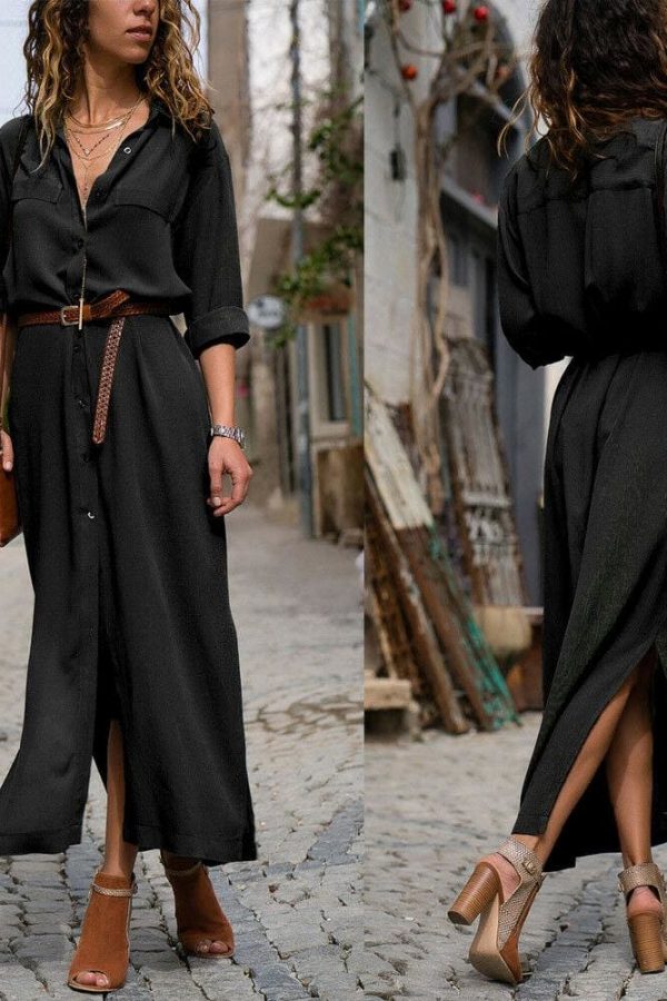 The Best Elegant Women Sexy V Collar Long Maxi Dress OL Ladies Casual Long Sleeve Solid Holiday Summer Beach Sundress Online - Takalr