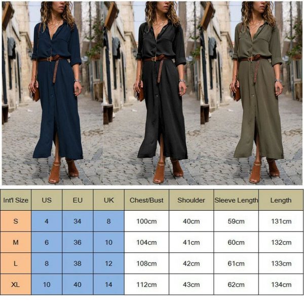 The Best Elegant Women Sexy V Collar Long Maxi Dress OL Ladies Casual Long Sleeve Solid Holiday Summer Beach Sundress Online - Takalr