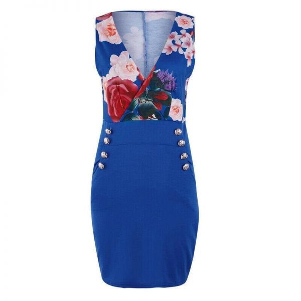 The Best Elegant Women Sleeveless Bodycon Slim Floral Sundress Holiday Pocket Slim Mini Dress Online - Takalr