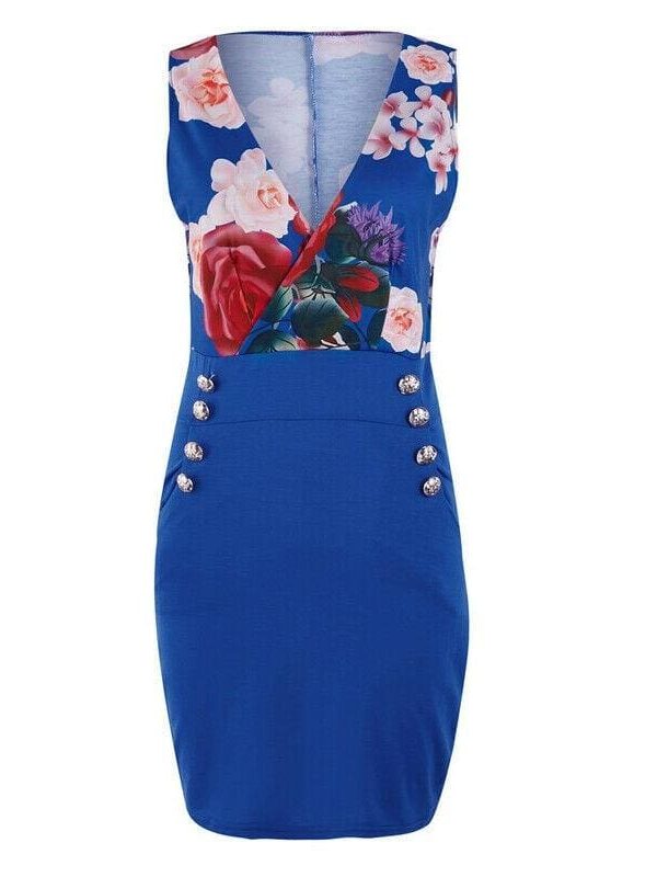 The Best Elegant Women Sleeveless Bodycon Slim Floral Sundress Holiday Pocket Slim Mini Dress Online - Takalr