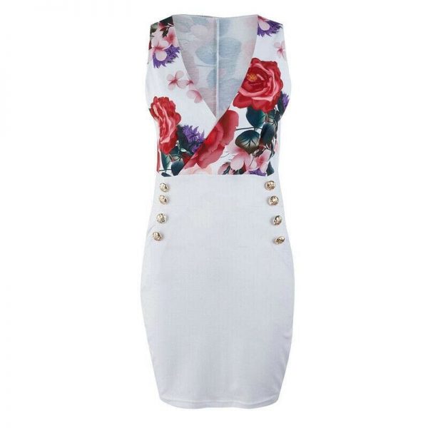 The Best Elegant Women Sleeveless Bodycon Slim Floral Sundress Holiday Pocket Slim Mini Dress Online - Takalr