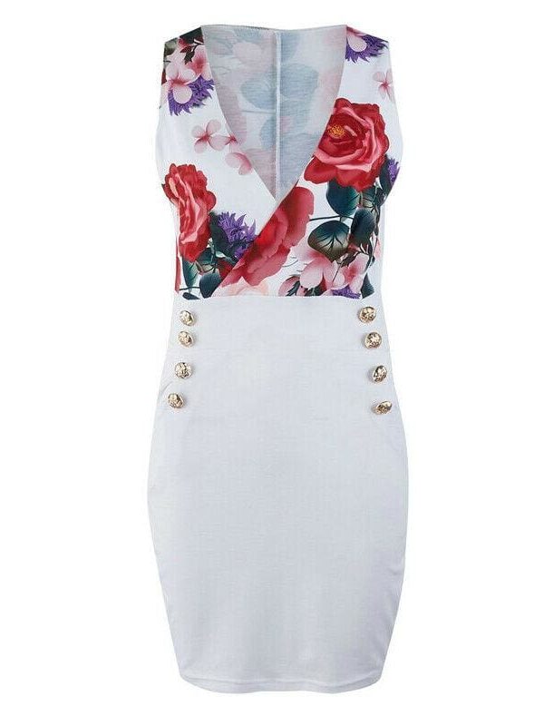 The Best Elegant Women Sleeveless Bodycon Slim Floral Sundress Holiday Pocket Slim Mini Dress Online - Takalr