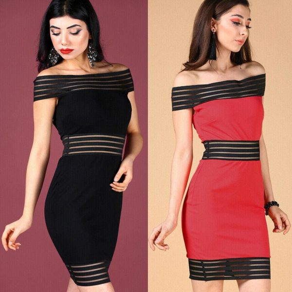 The Best Elegant Women Summer Off Shoulder Bandage Bodycon Party Short Dress Online - Takalr