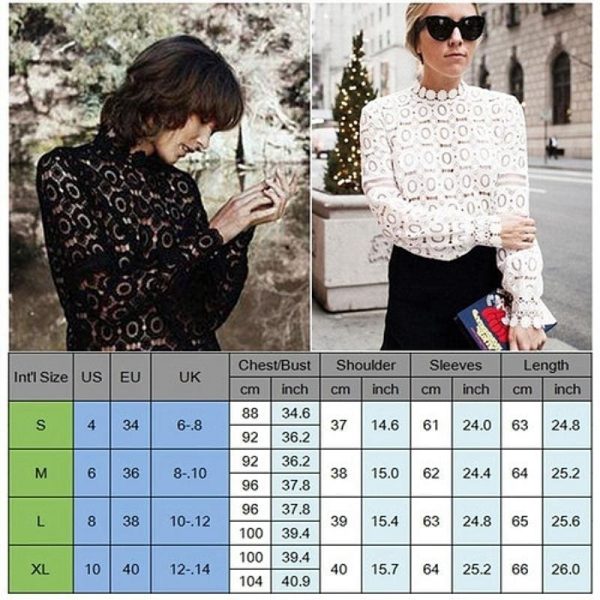 The Best Elegant Women's Fashion Lace Casual Hollow Shirt Ladies Slim Loose Long Sleeve High Neck White Shirt Tops Online - Takalr