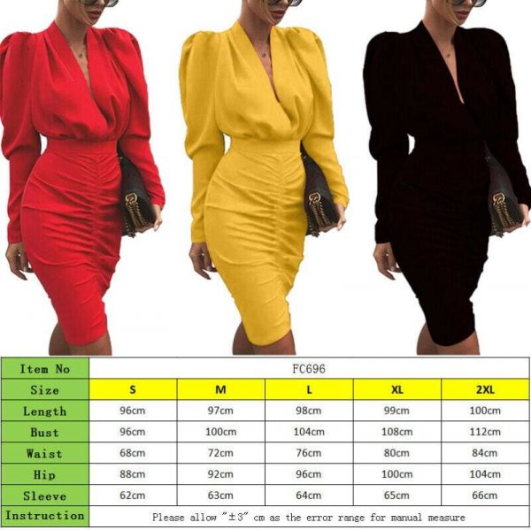 The Best Elegant Women's Long Sleeve V Neck Bodycon Dress OL Ladies Evening Party Office Workout Mini Dress Online - Takalr