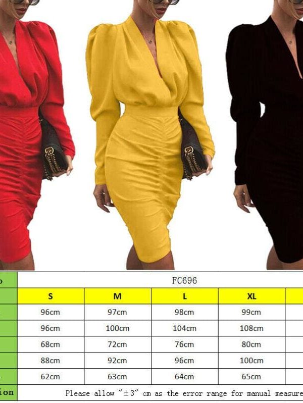 The Best Elegant Women's Long Sleeve V Neck Bodycon Dress OL Ladies Evening Party Office Workout Mini Dress Online - Takalr