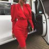 The Best Elegant Women's Long Sleeve V Neck Bodycon Dress OL Ladies Evening Party Office Workout Mini Dress Online - Takalr